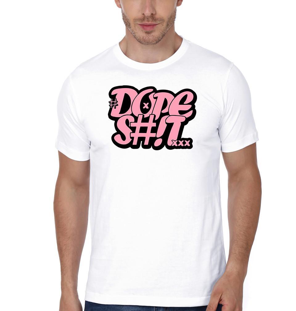 FunkyTradition White Round Neck Dope Shit Half Sleeves T-Shirt