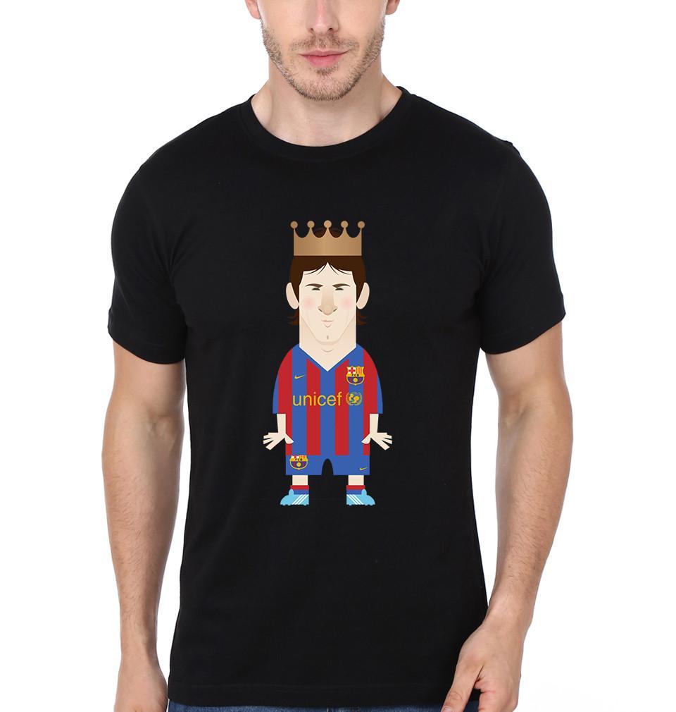 FunkyTradition Black Round Messi The King Of Soccer Men Half Sleeves T-Shirt
