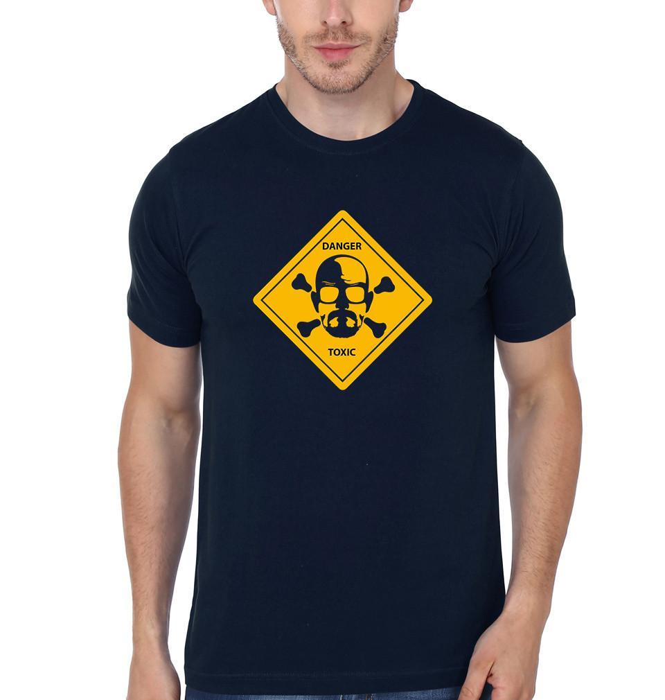 FunkyTradition Navy Blue Round Neck Danger Toxic Men Half Sleeves T-Shirt