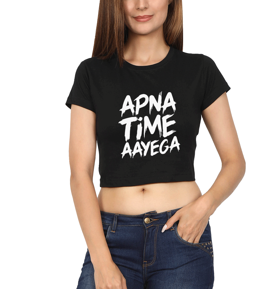 Apna Time Ayega Womens Crop Top-FunkyTradition Half Sleeves T-Shirt FunkyTradition
