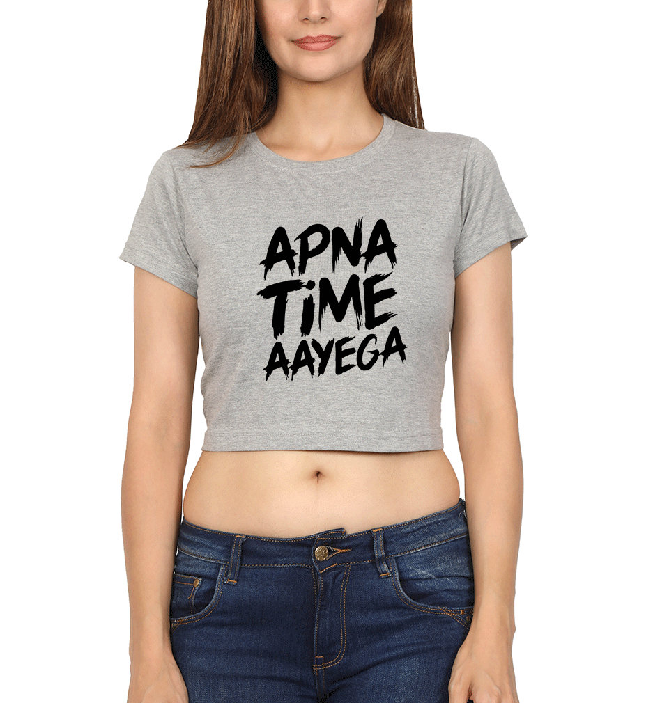 Apna Time Ayega Womens Crop Top-FunkyTradition Half Sleeves T-Shirt FunkyTradition