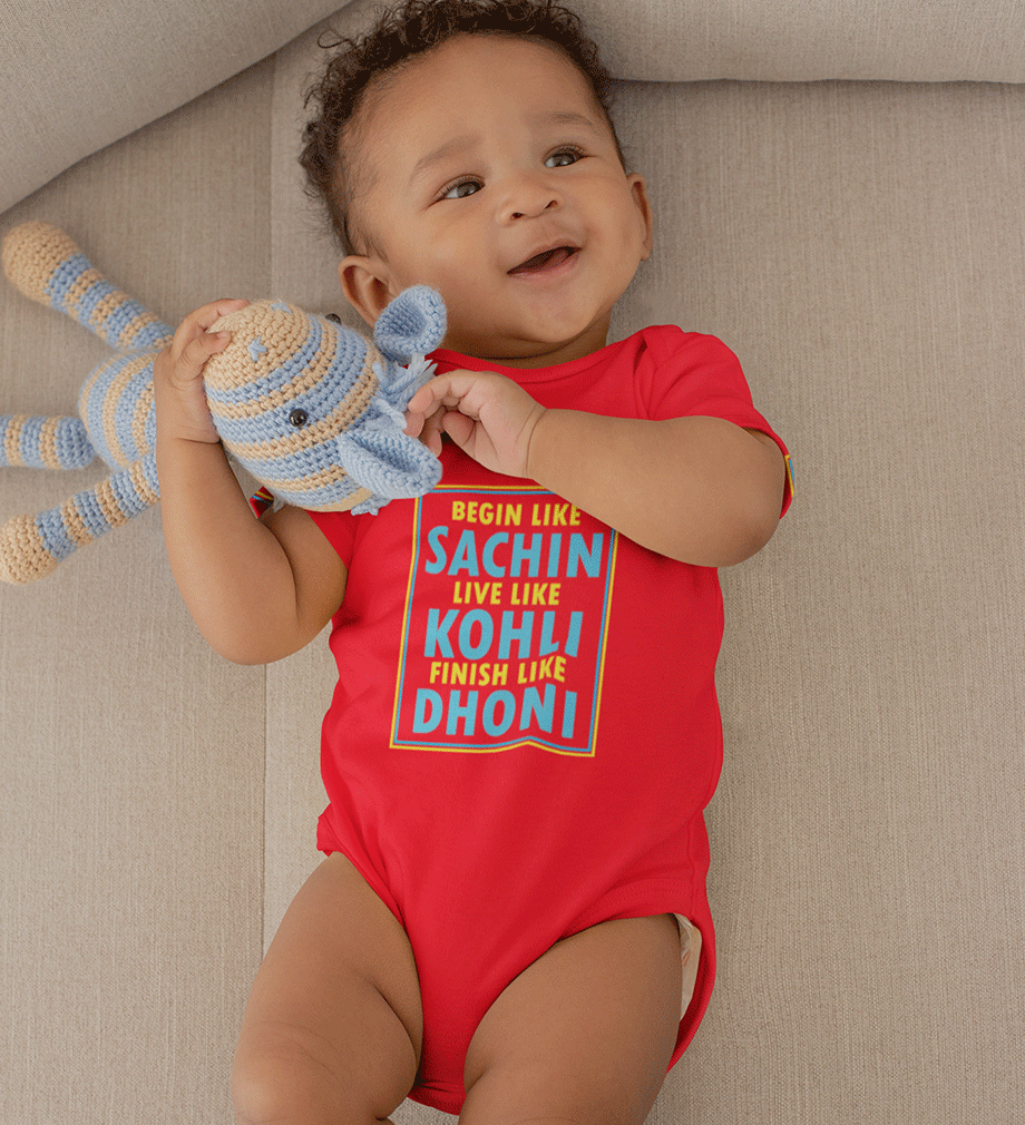 Begin Like Sachin Live Like Kohli Finish Like Dhoni Cricket Rompers for Baby Boy - FunkyTradition FunkyTradition