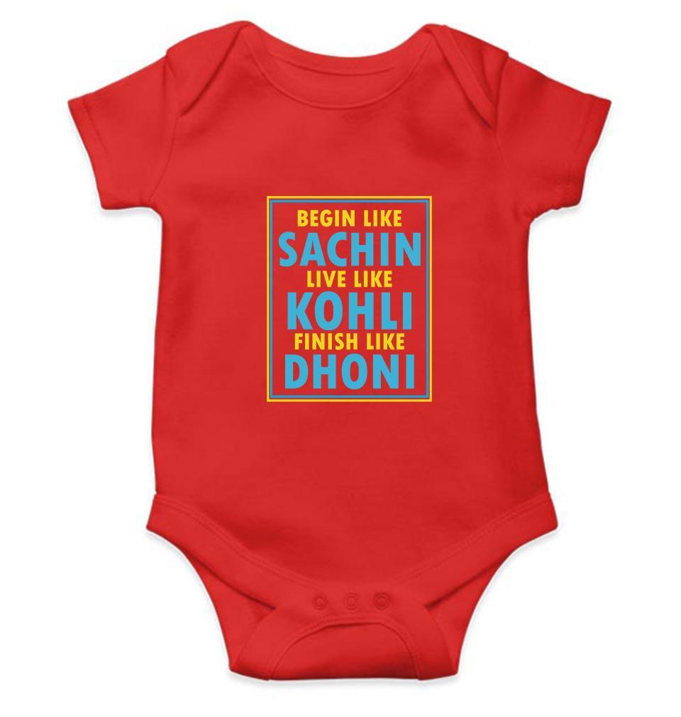 Begin Like Sachin Live Like Kohli Finish Like Dhoni Cricket Rompers for Baby Boy - FunkyTradition FunkyTradition