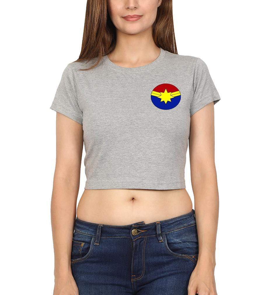 Captain Marvel Logo Womens Crop Top-FunkyTradition Half Sleeves T-Shirt FunkyTradition