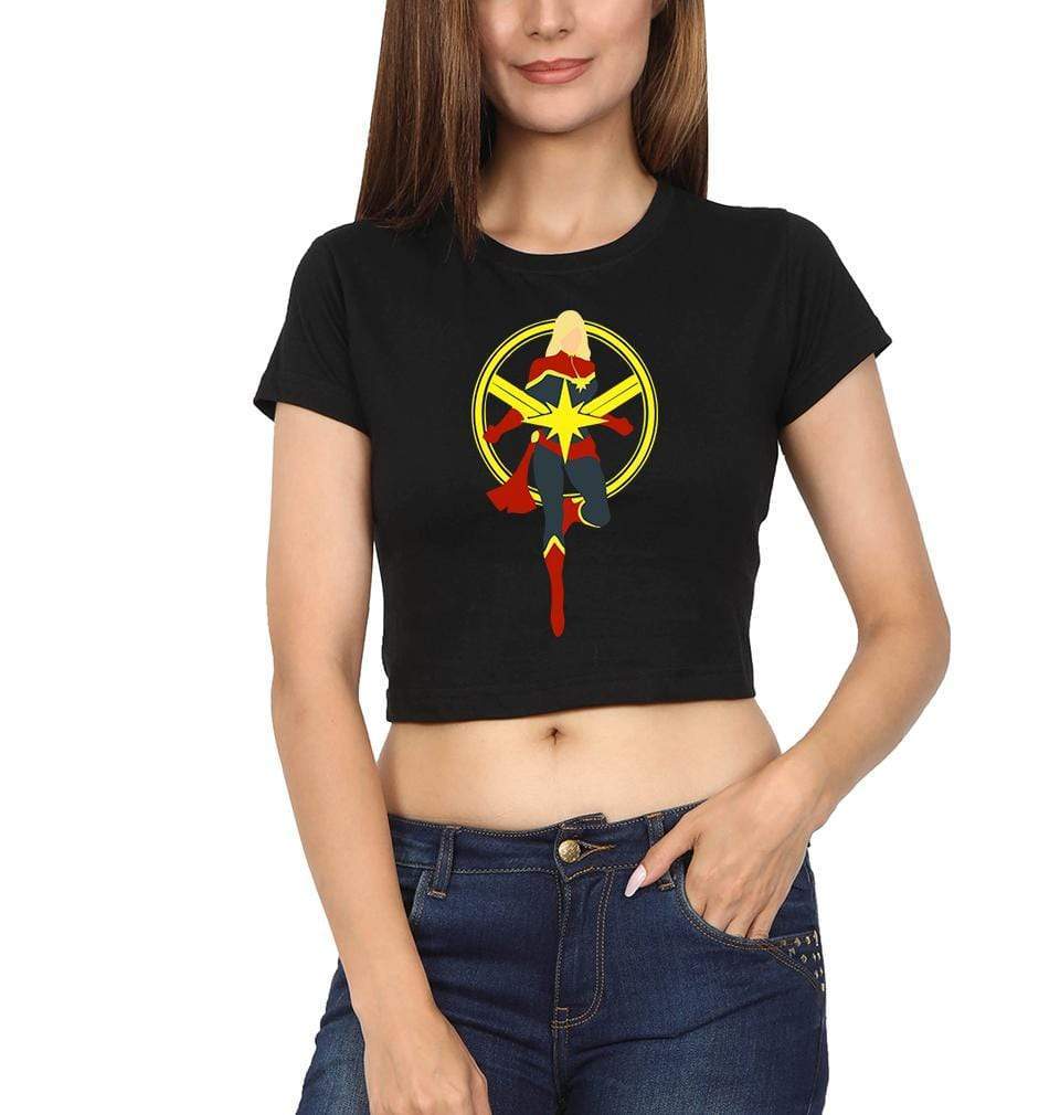 Captain Marvel Logo Womens Crop Top-FunkyTradition Half Sleeves T-Shirt FunkyTradition