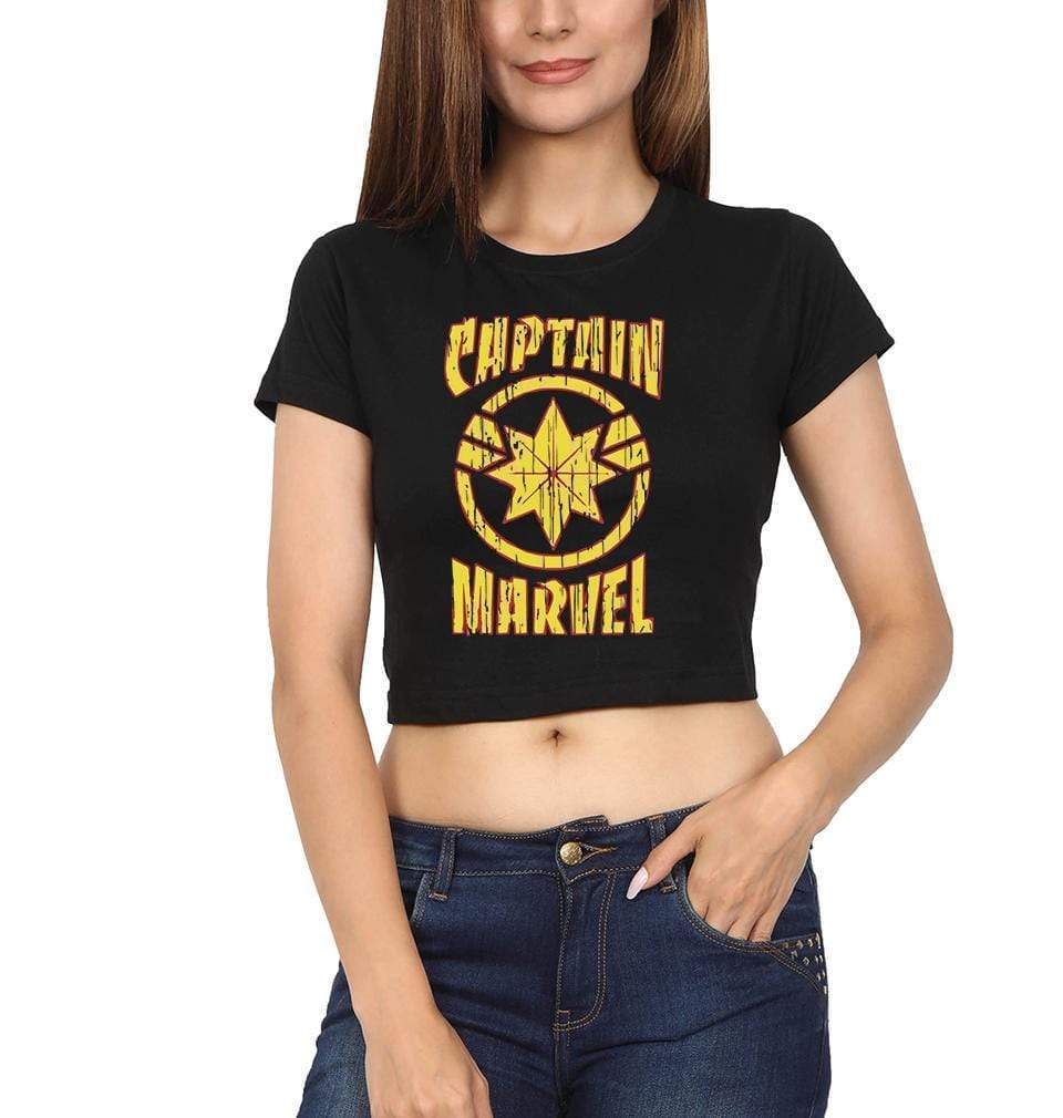 Captain Marvel Logo Womens Crop Top-FunkyTradition Half Sleeves T-Shirt FunkyTradition