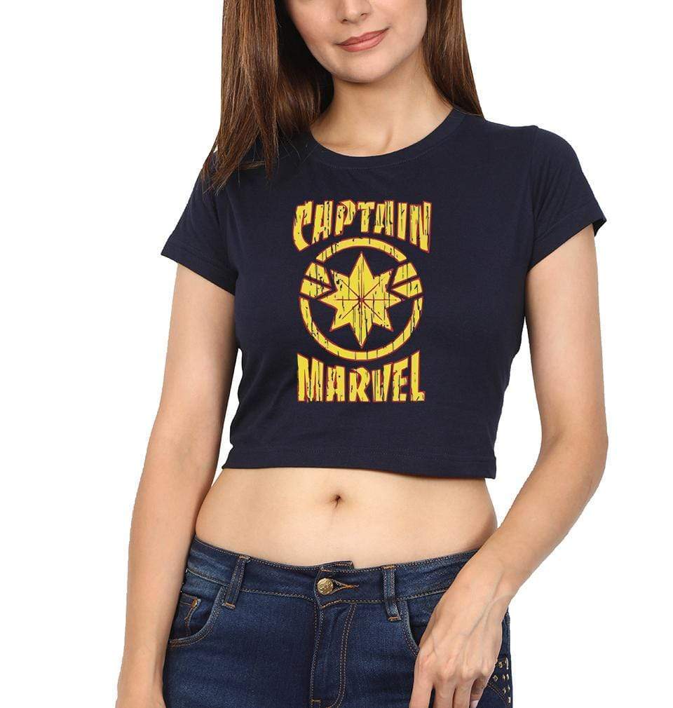 Captain Marvel Logo Womens Crop Top-FunkyTradition Half Sleeves T-Shirt FunkyTradition