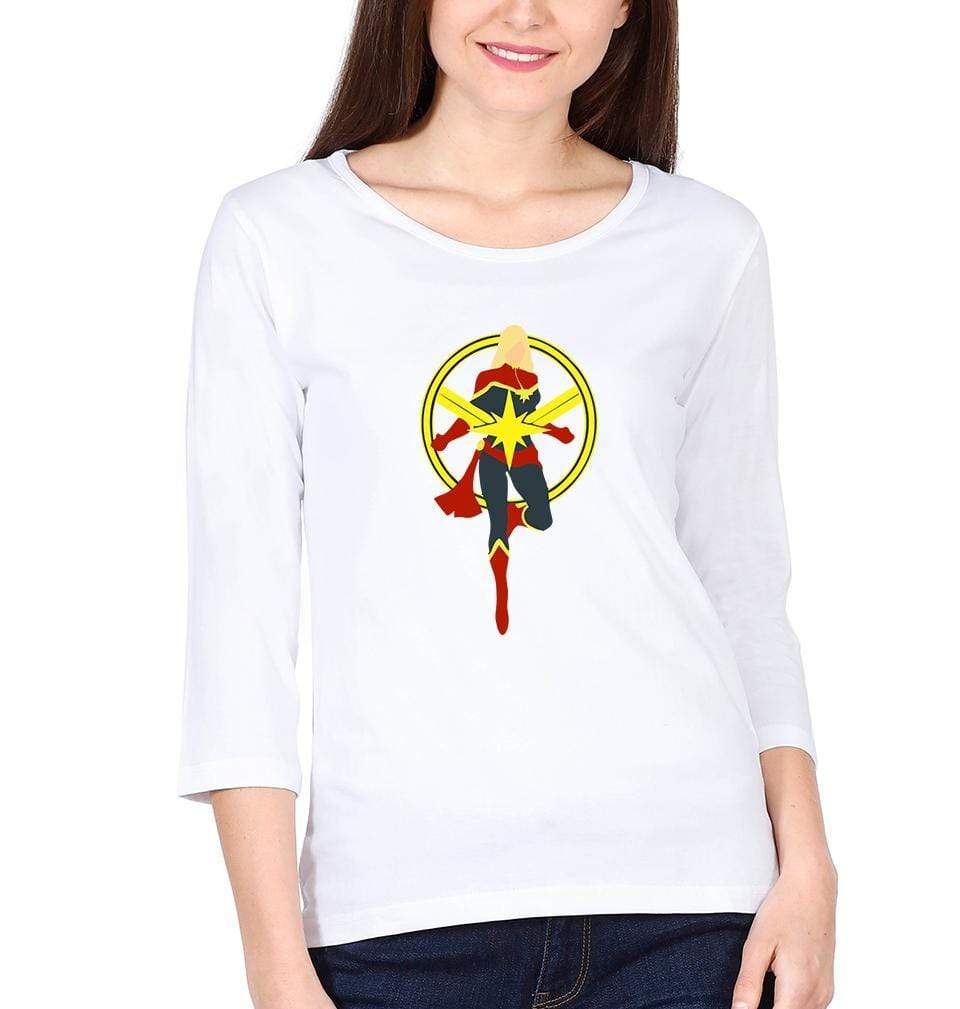 Captain Marvel Logo Womens Full Sleeves T-Shirts-FunkyTradition Half Sleeves T-Shirt FunkyTradition