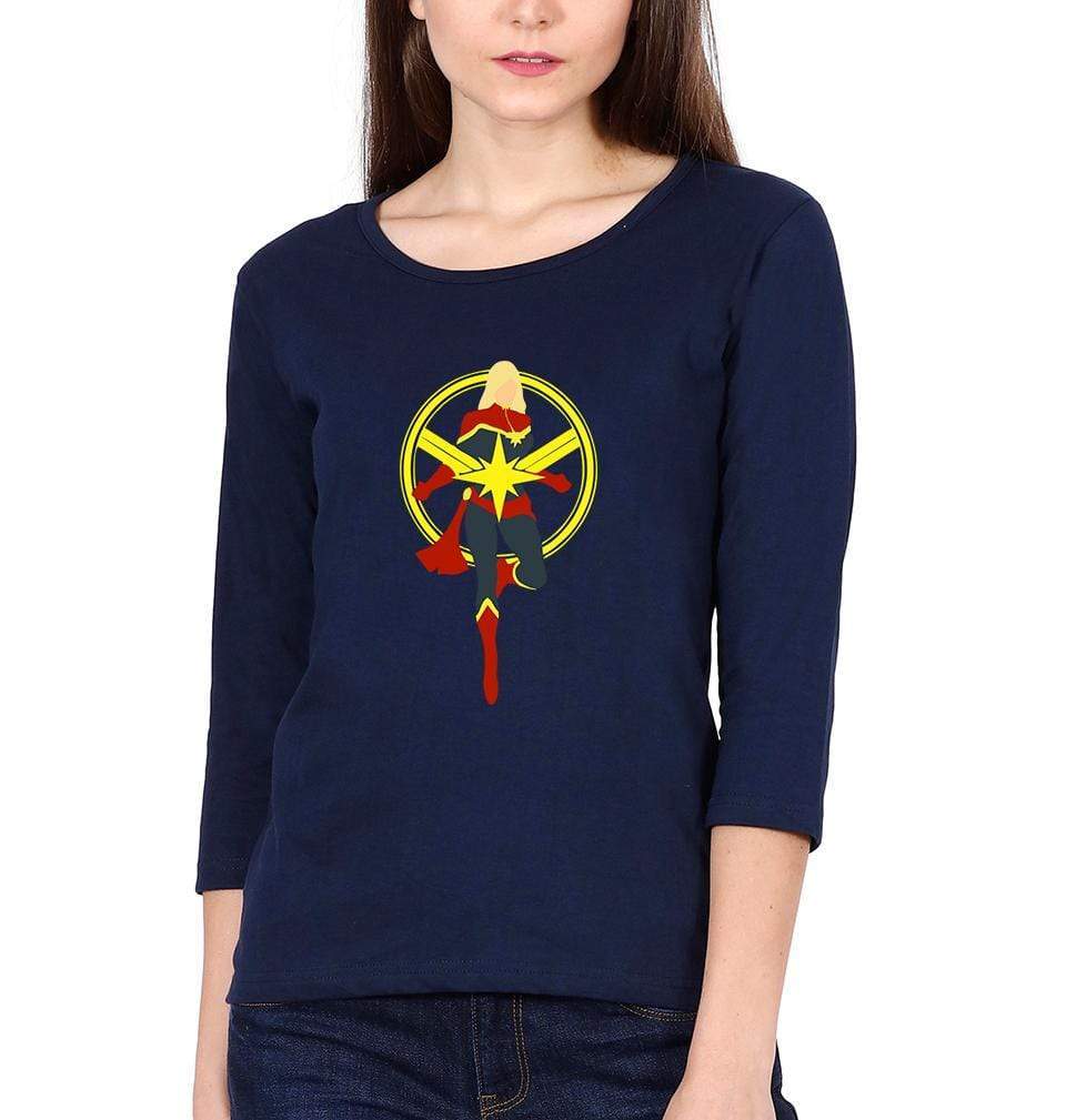 Captain Marvel Logo Womens Full Sleeves T-Shirts-FunkyTradition Half Sleeves T-Shirt FunkyTradition