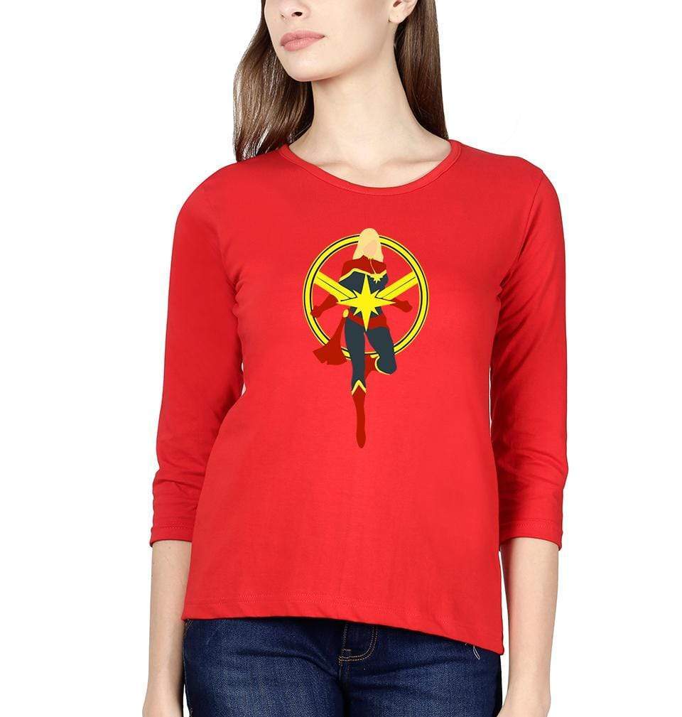 Captain Marvel Logo Womens Full Sleeves T-Shirts-FunkyTradition Half Sleeves T-Shirt FunkyTradition