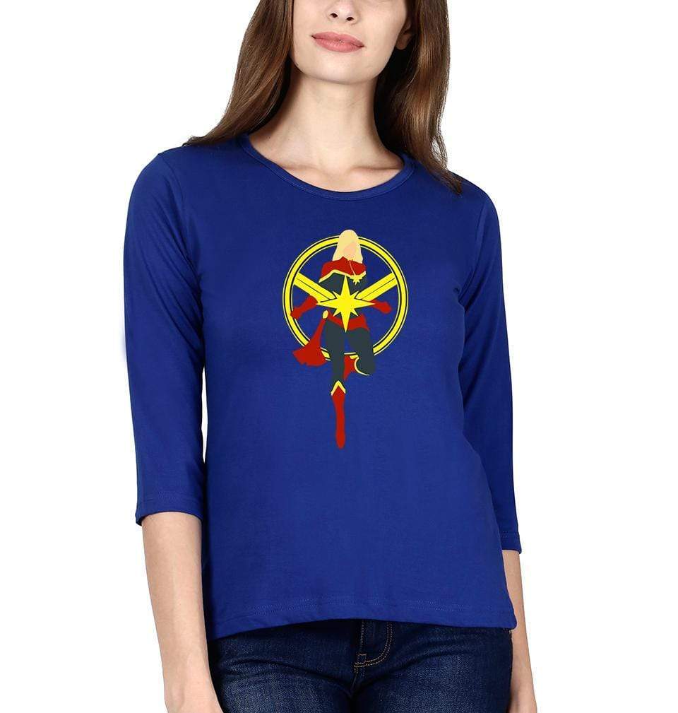 Captain Marvel Logo Womens Full Sleeves T-Shirts-FunkyTradition Half Sleeves T-Shirt FunkyTradition