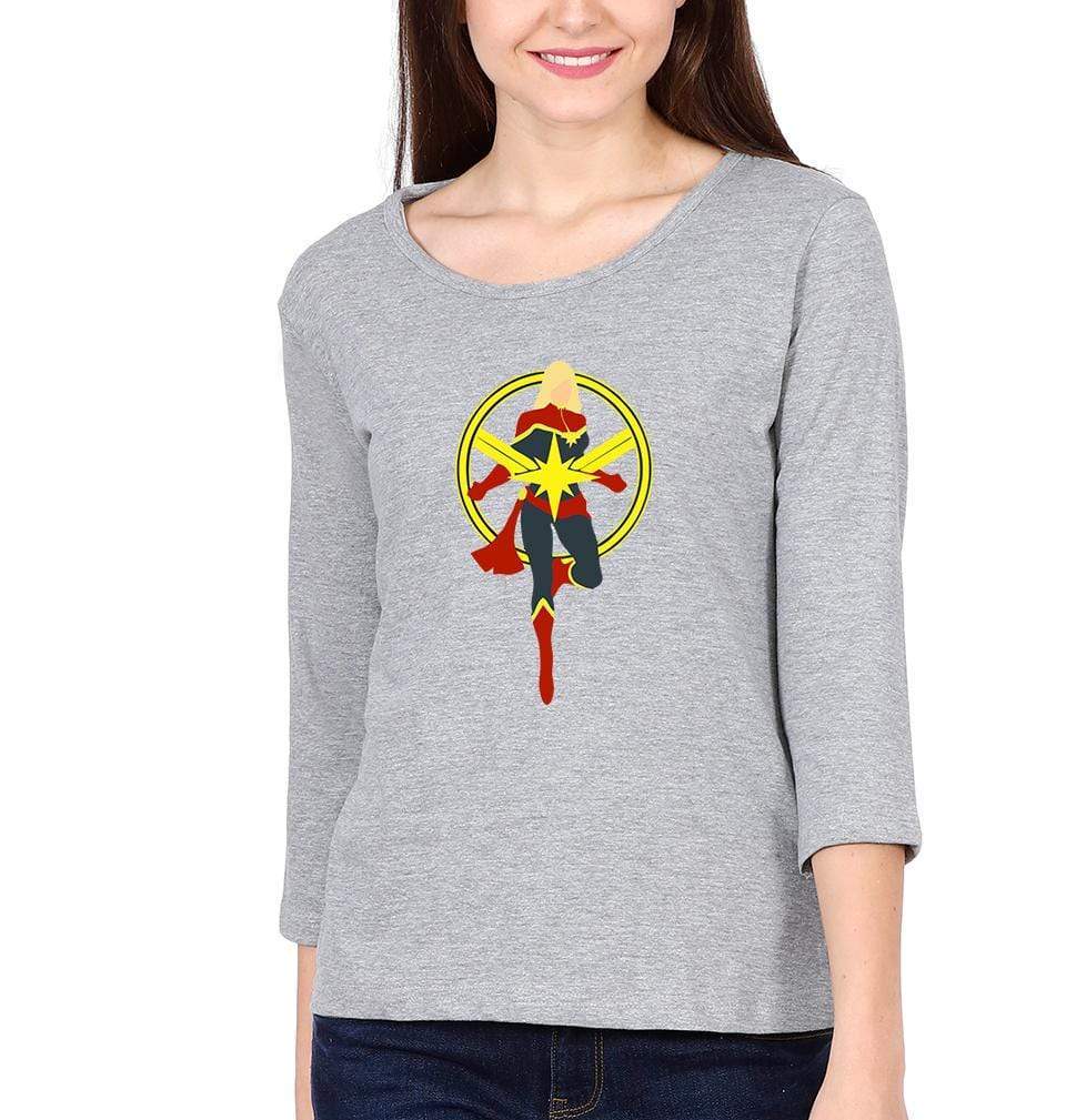 Captain Marvel Logo Womens Full Sleeves T-Shirts-FunkyTradition Half Sleeves T-Shirt FunkyTradition