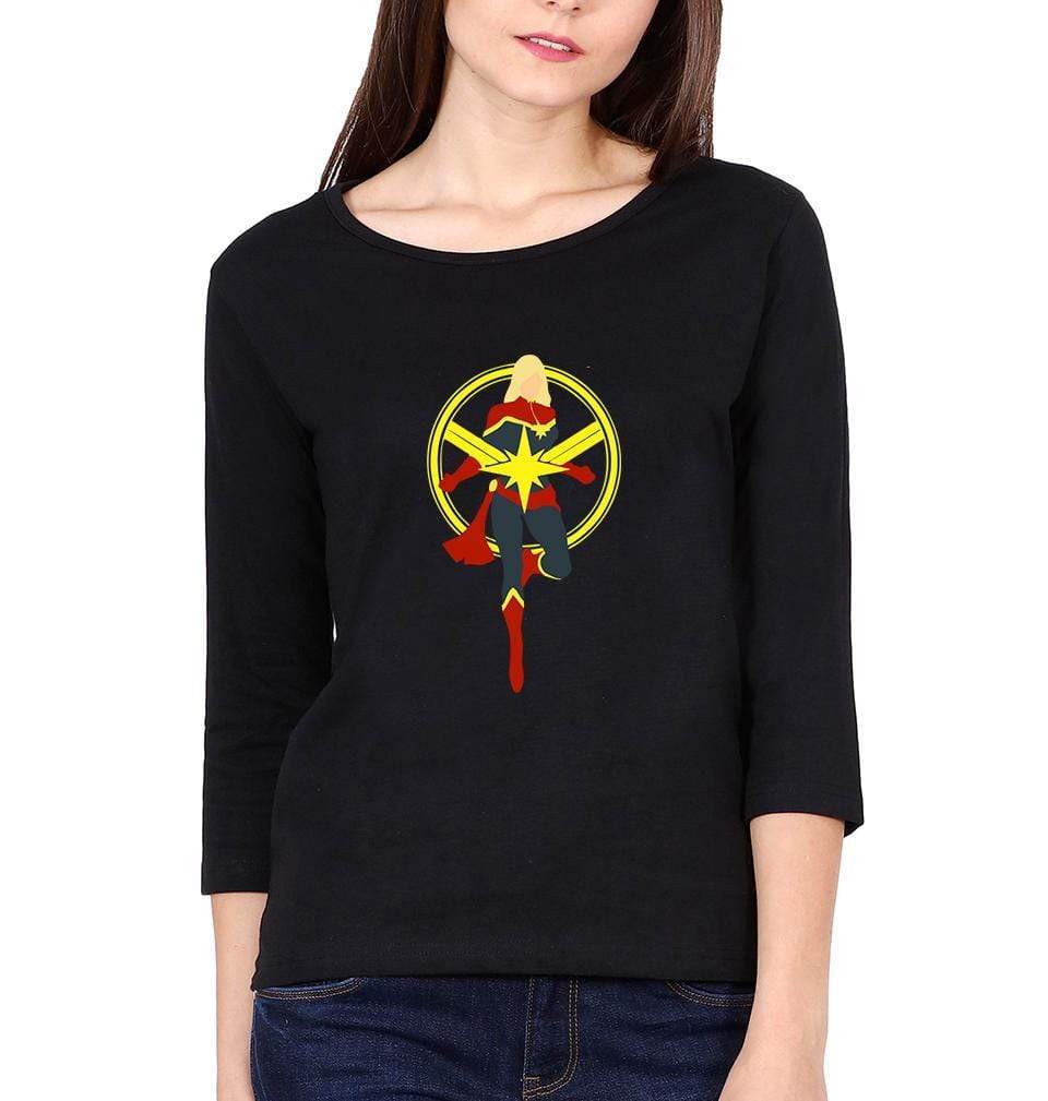 Captain Marvel Logo Womens Full Sleeves T-Shirts-FunkyTradition Half Sleeves T-Shirt FunkyTradition