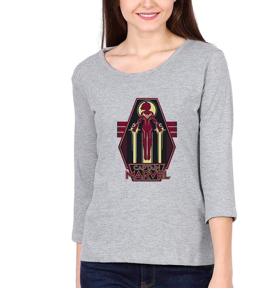 Captain Marvel Logo Womens Full Sleeves T-Shirts-FunkyTradition Half Sleeves T-Shirt FunkyTradition