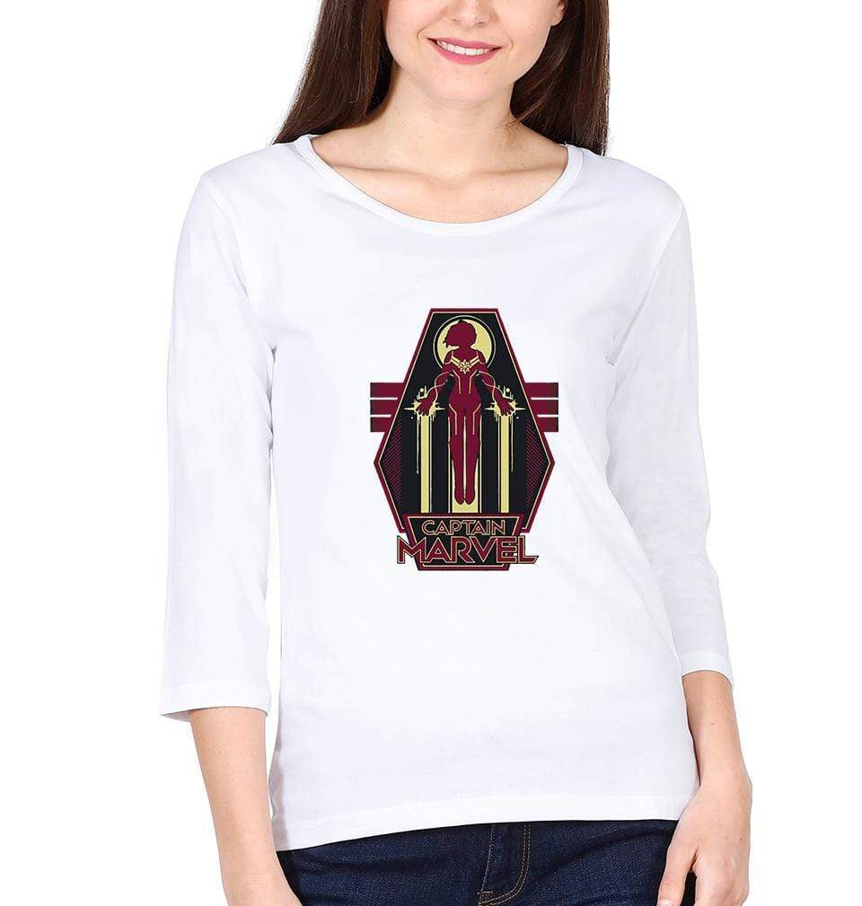 Captain Marvel Logo Womens Full Sleeves T-Shirts-FunkyTradition Half Sleeves T-Shirt FunkyTradition