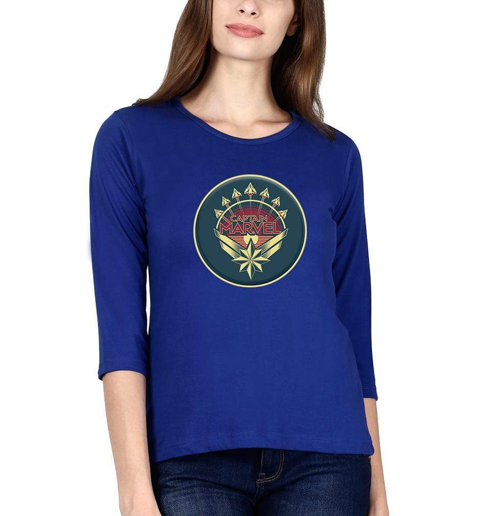 Captain Marvel Logo Womens Full Sleeves T-Shirts-FunkyTradition Half Sleeves T-Shirt FunkyTradition