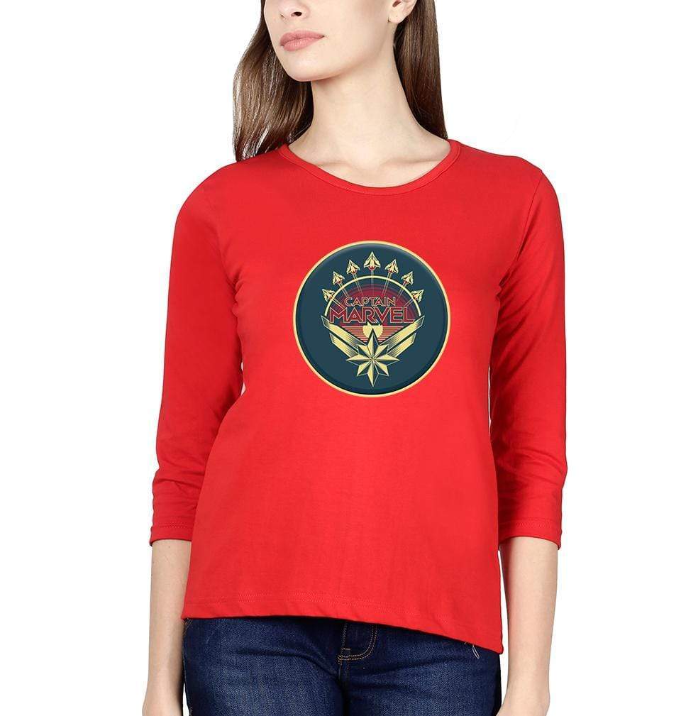 Captain Marvel Logo Womens Full Sleeves T-Shirts-FunkyTradition Half Sleeves T-Shirt FunkyTradition