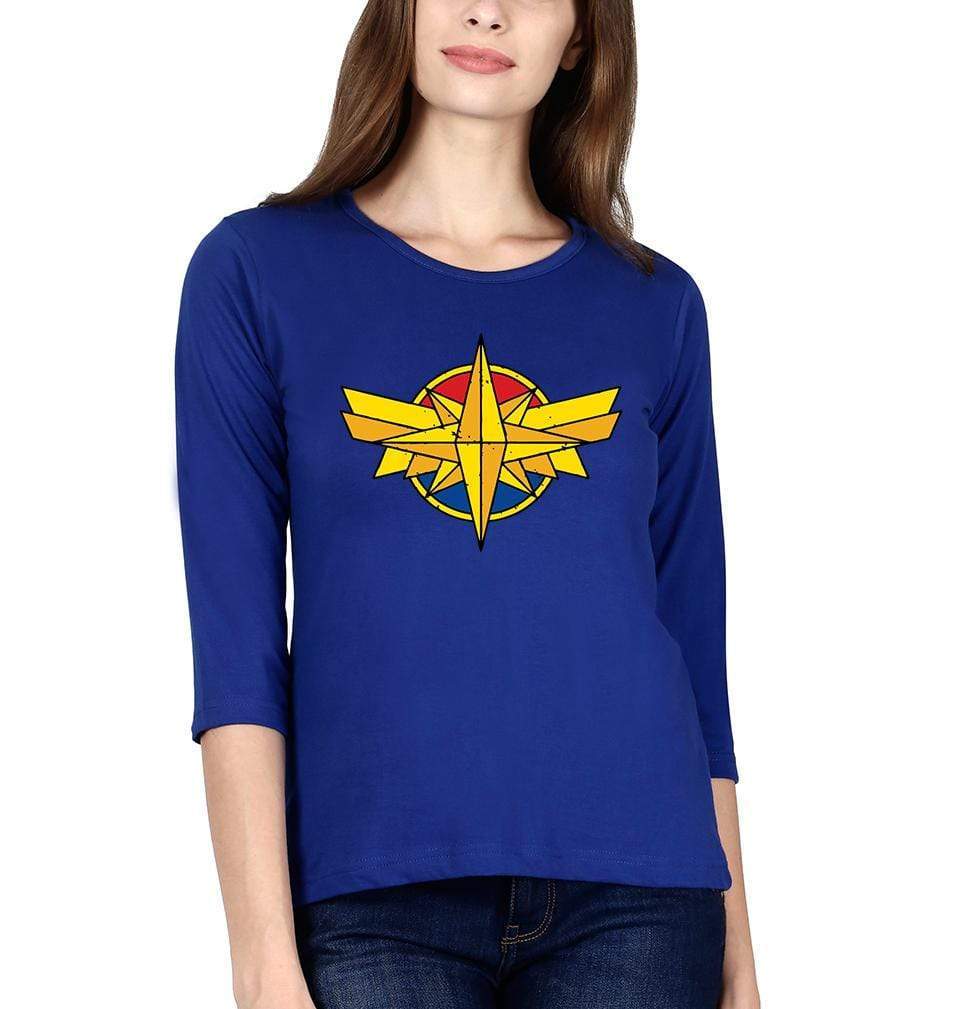 Captain Marvel Logo Womens Full Sleeves T-Shirts-FunkyTradition Half Sleeves T-Shirt FunkyTradition