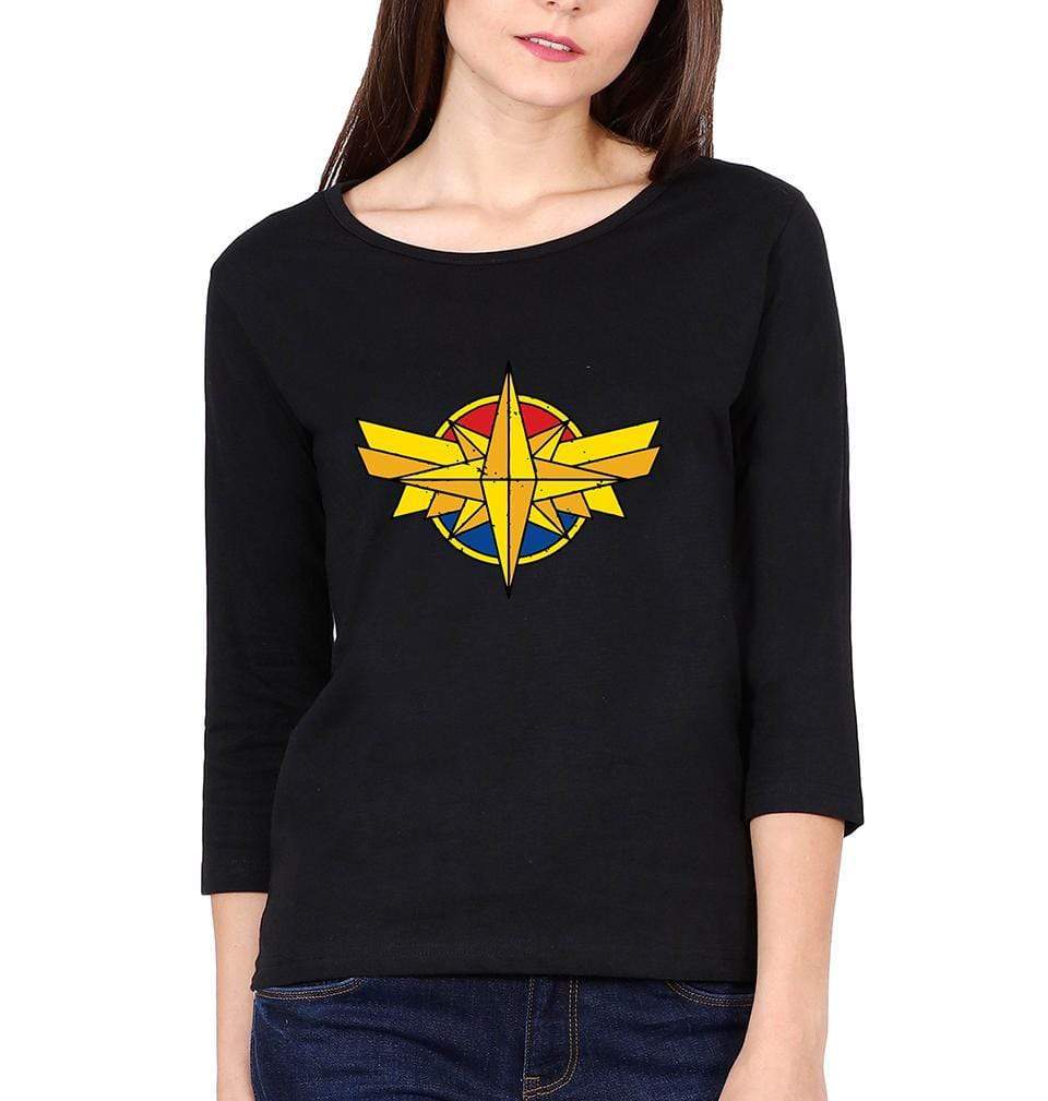 Captain Marvel Logo Womens Full Sleeves T-Shirts-FunkyTradition Half Sleeves T-Shirt FunkyTradition