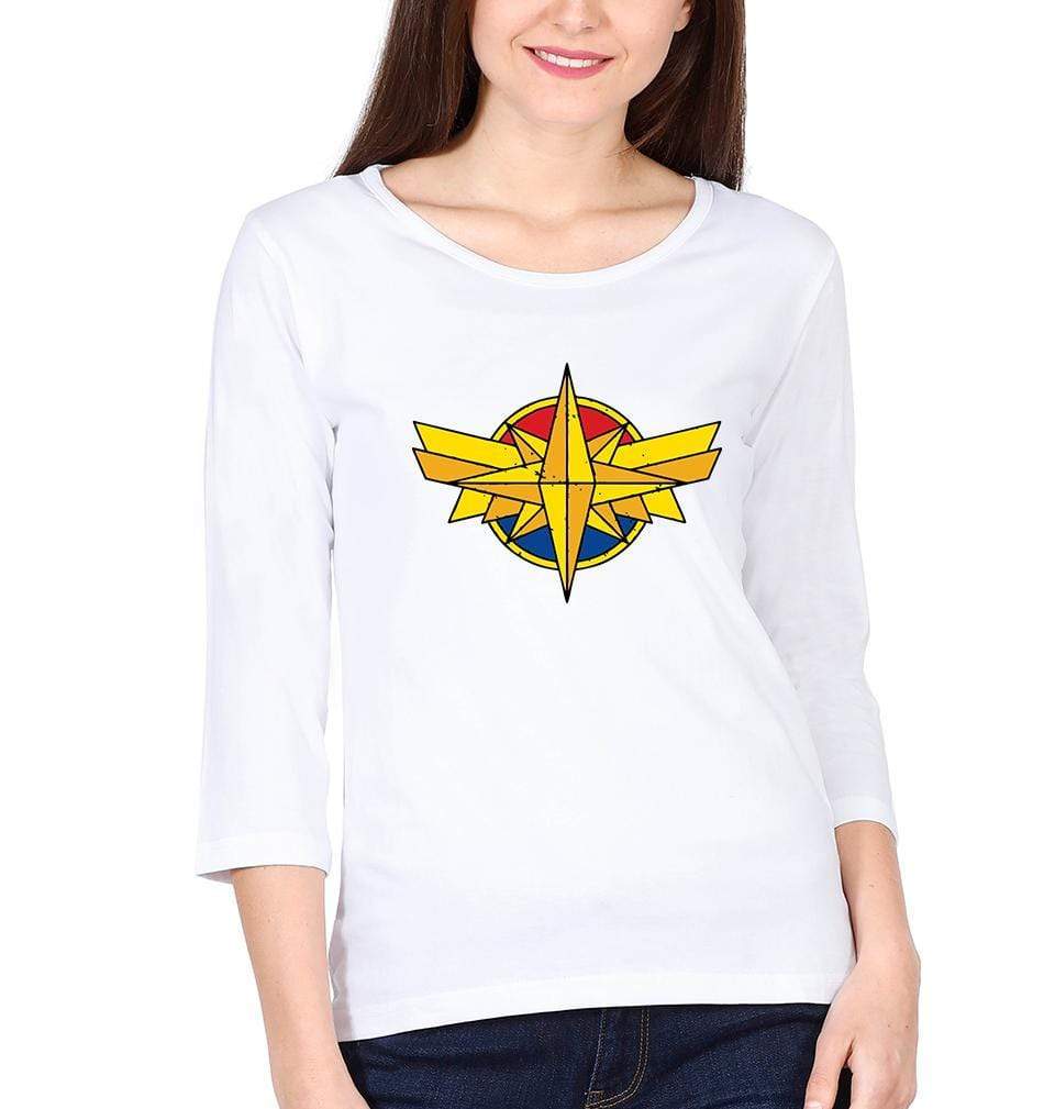 Captain Marvel Logo Womens Full Sleeves T-Shirts-FunkyTradition Half Sleeves T-Shirt FunkyTradition