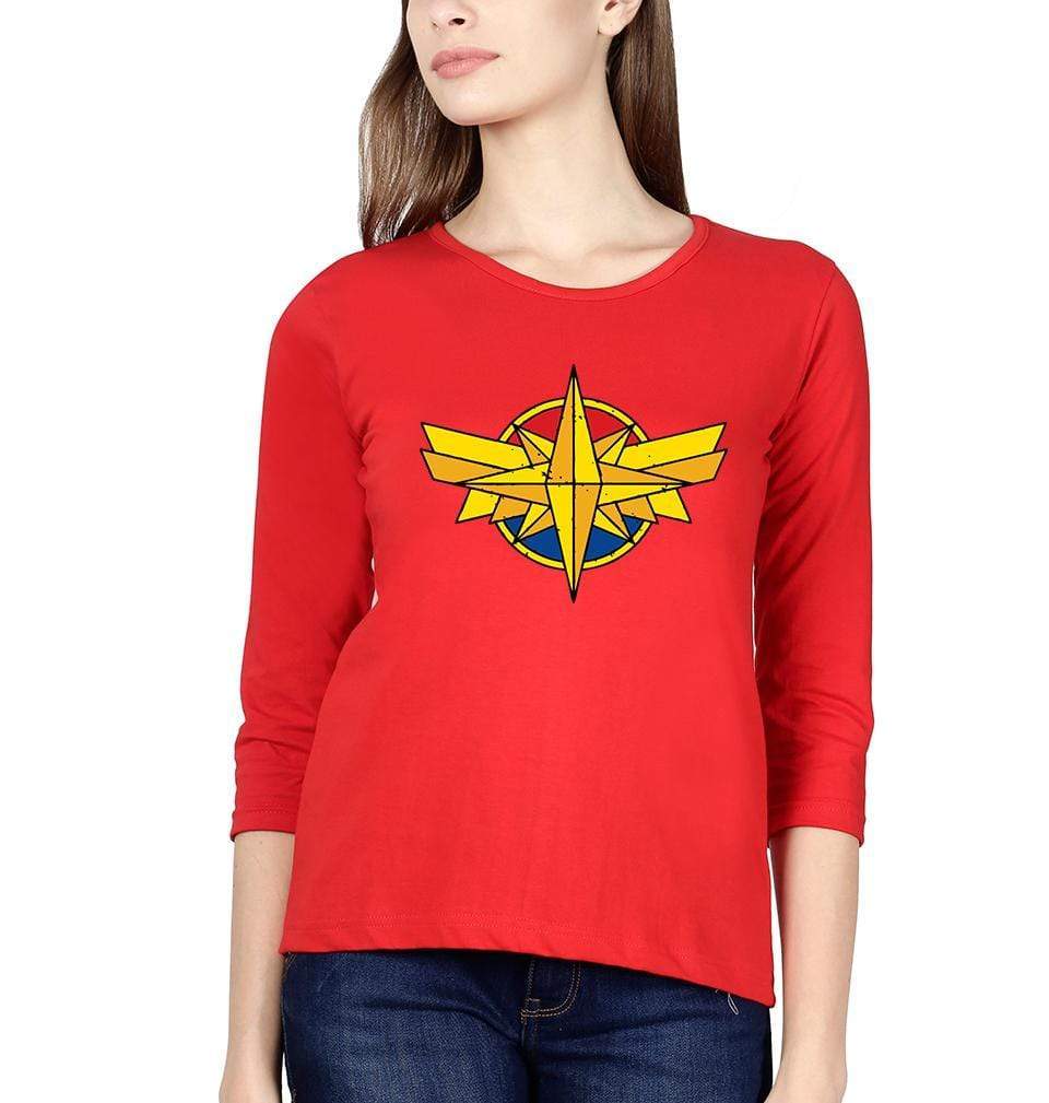 Captain Marvel Logo Womens Full Sleeves T-Shirts-FunkyTradition Half Sleeves T-Shirt FunkyTradition