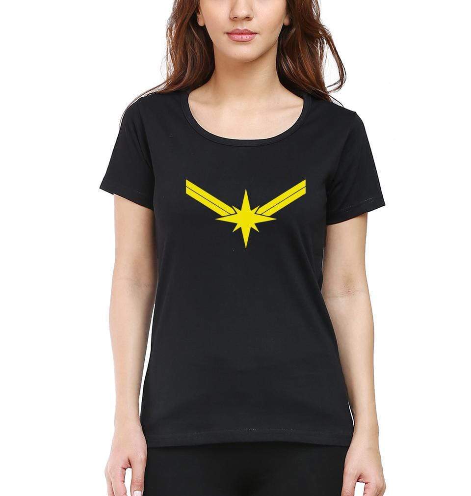 Captain marvel Logo Womens Half Sleeves T-Shirts-FunkyTradition Half Sleeves T-Shirt FunkyTradition