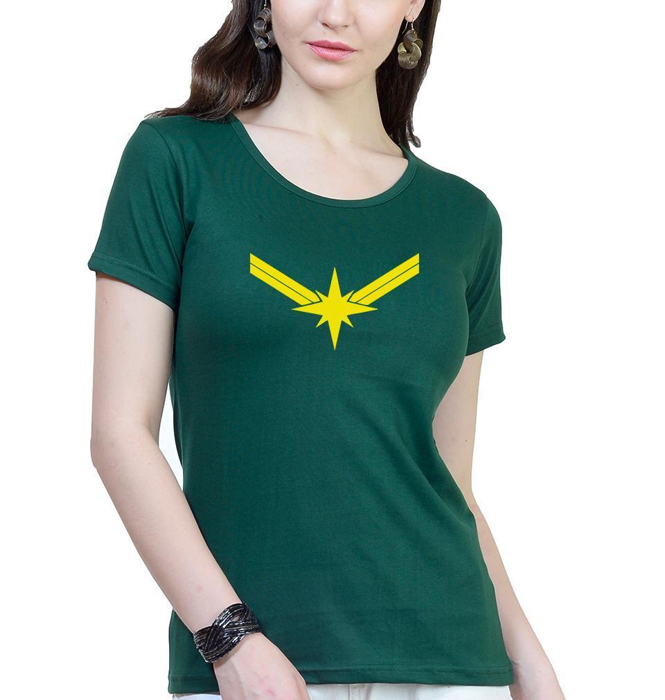 Captain marvel Logo Womens Half Sleeves T-Shirts-FunkyTradition Half Sleeves T-Shirt FunkyTradition