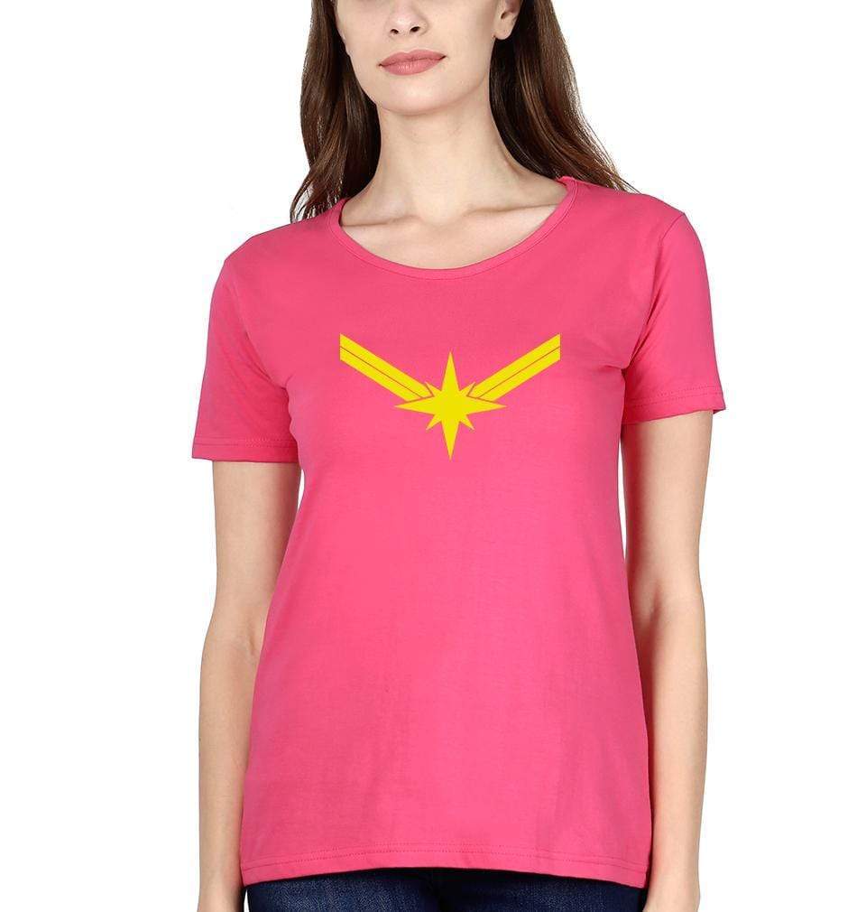 Captain marvel Logo Womens Half Sleeves T-Shirts-FunkyTradition Half Sleeves T-Shirt FunkyTradition
