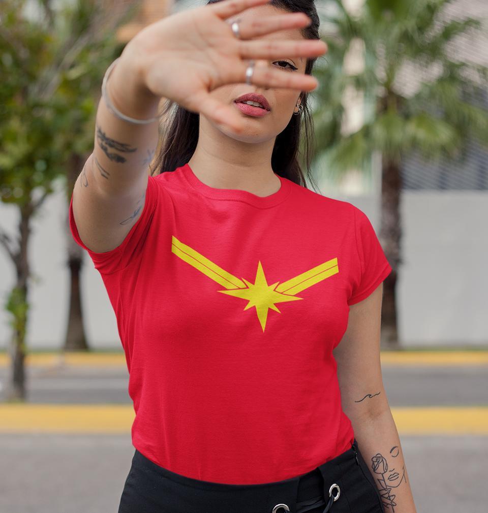 Captain marvel Logo Womens Half Sleeves T-Shirts-FunkyTradition Half Sleeves T-Shirt FunkyTradition