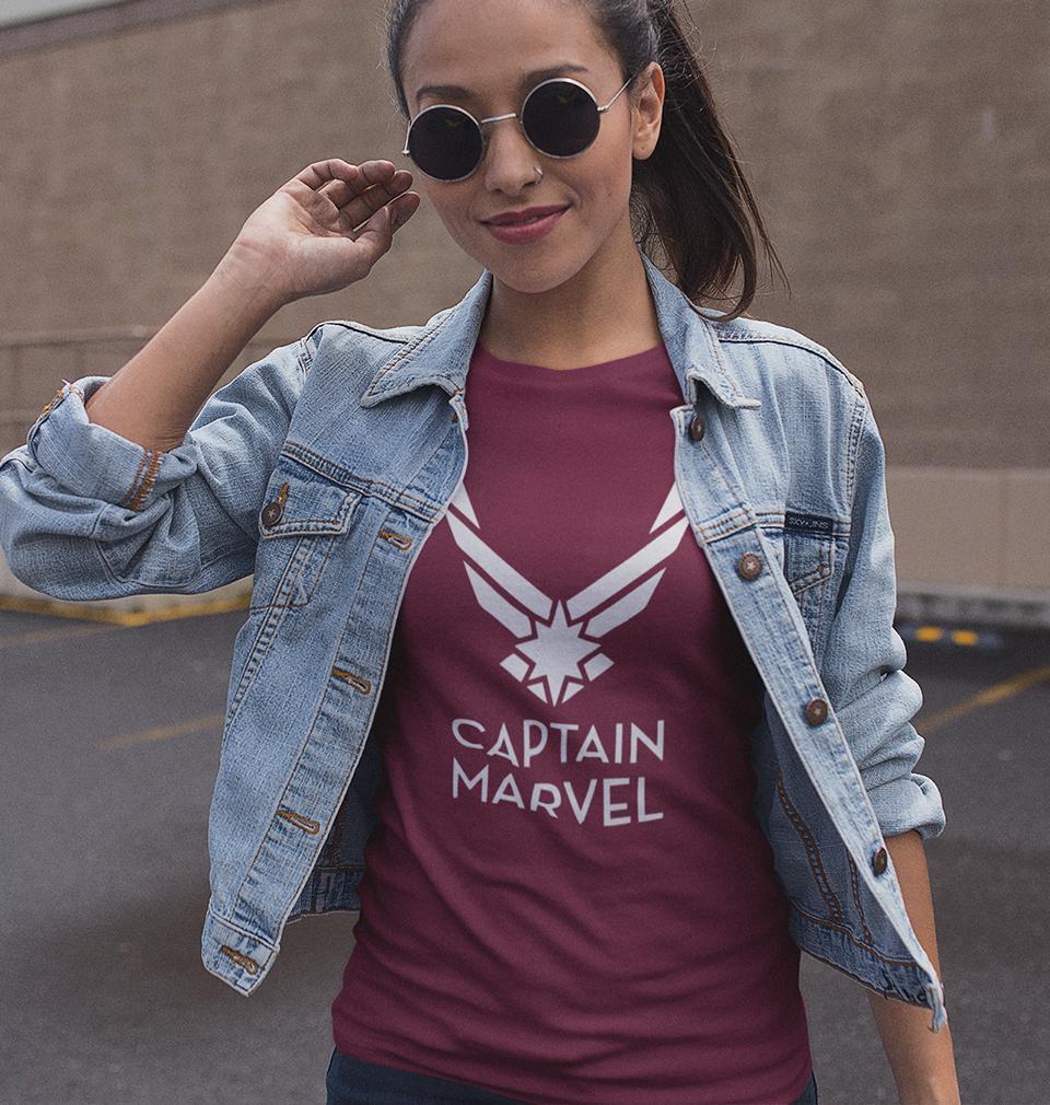 Captain marvel Logo Womens Half Sleeves T-Shirts-FunkyTradition Half Sleeves T-Shirt FunkyTradition