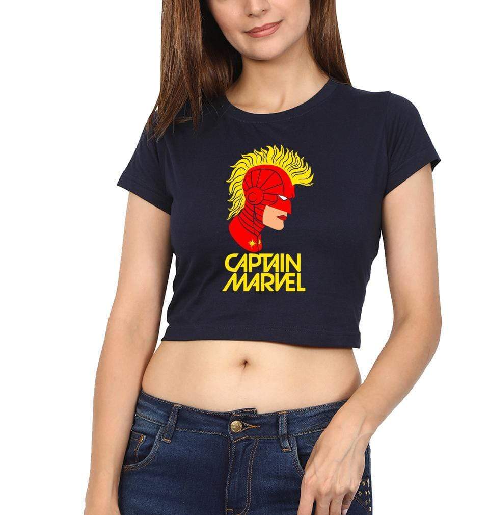Captain Marvel Womens Crop Top-FunkyTradition Half Sleeves T-Shirt FunkyTradition
