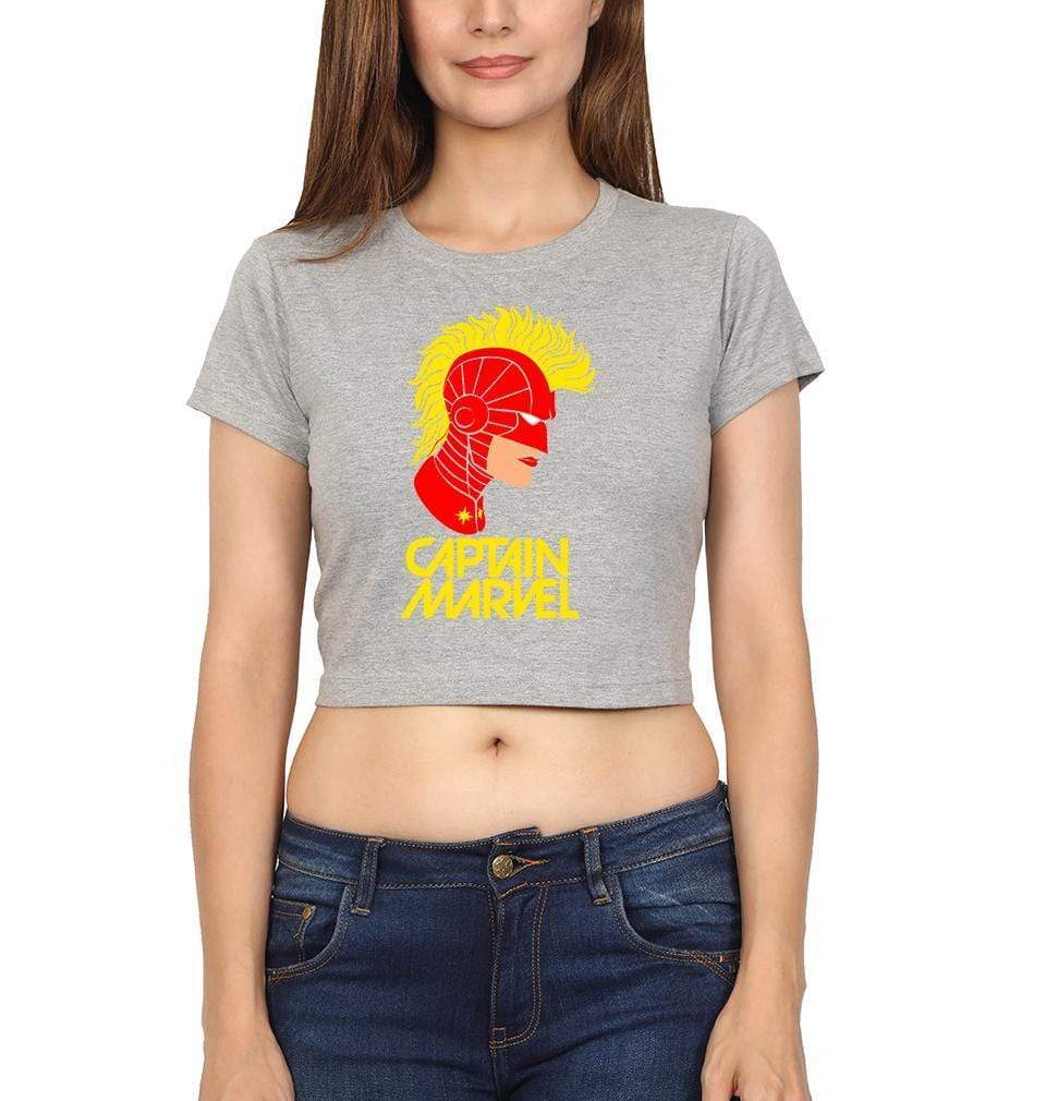 Captain Marvel Womens Crop Top-FunkyTradition Half Sleeves T-Shirt FunkyTradition