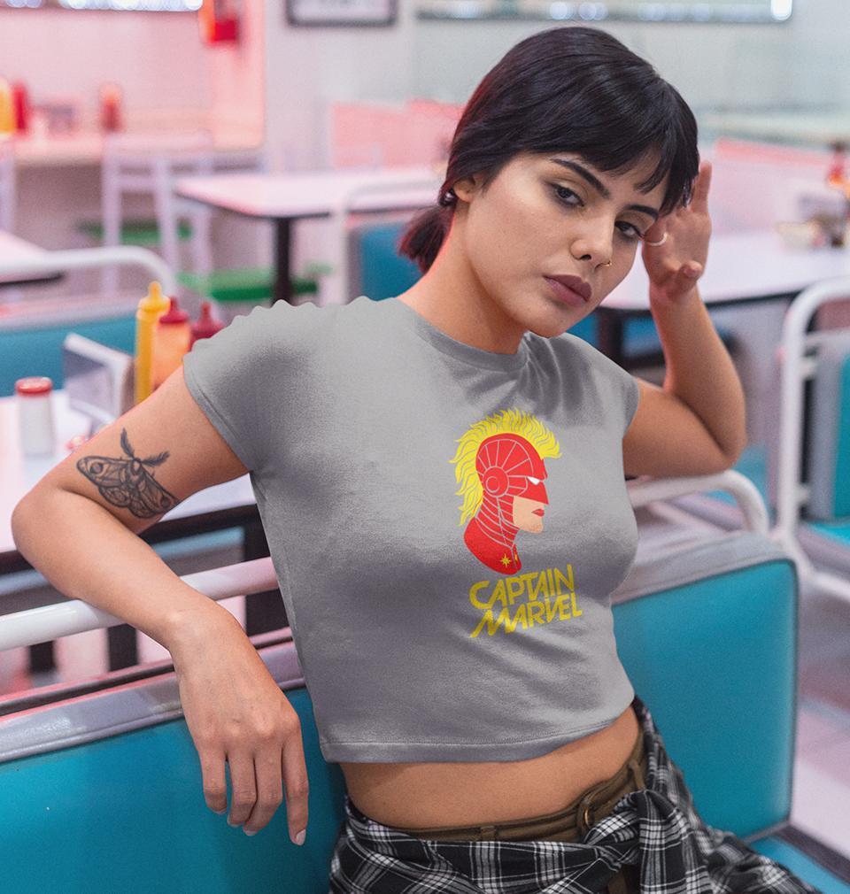 Captain Marvel Womens Crop Top-FunkyTradition Half Sleeves T-Shirt FunkyTradition