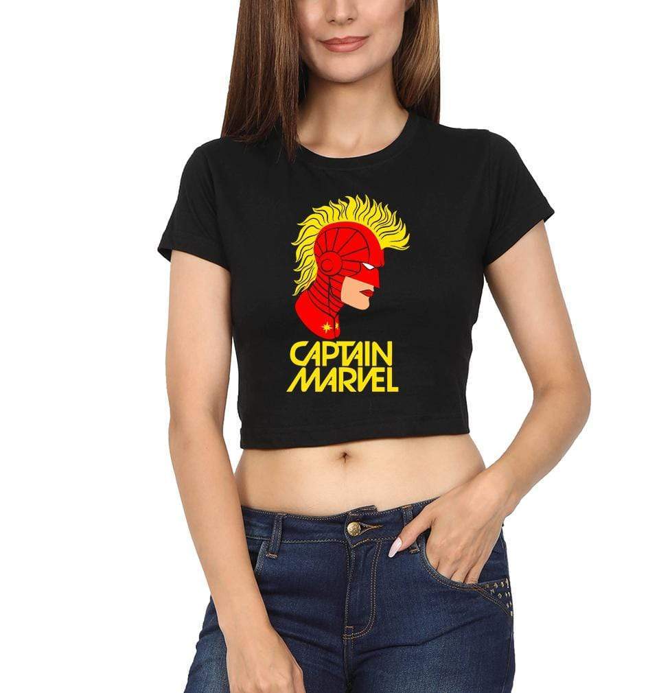 Captain Marvel Womens Crop Top-FunkyTradition Half Sleeves T-Shirt FunkyTradition