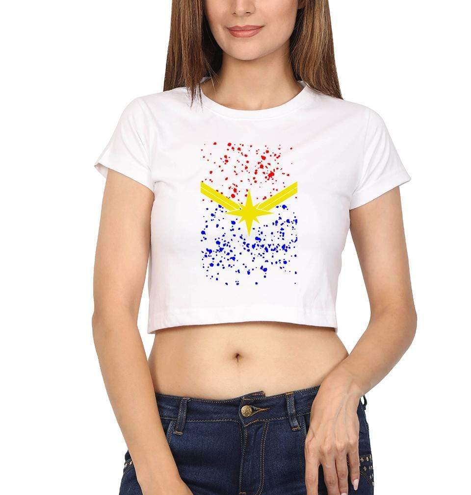 Captain Marvel Womens Crop Top-FunkyTradition Half Sleeves T-Shirt FunkyTradition