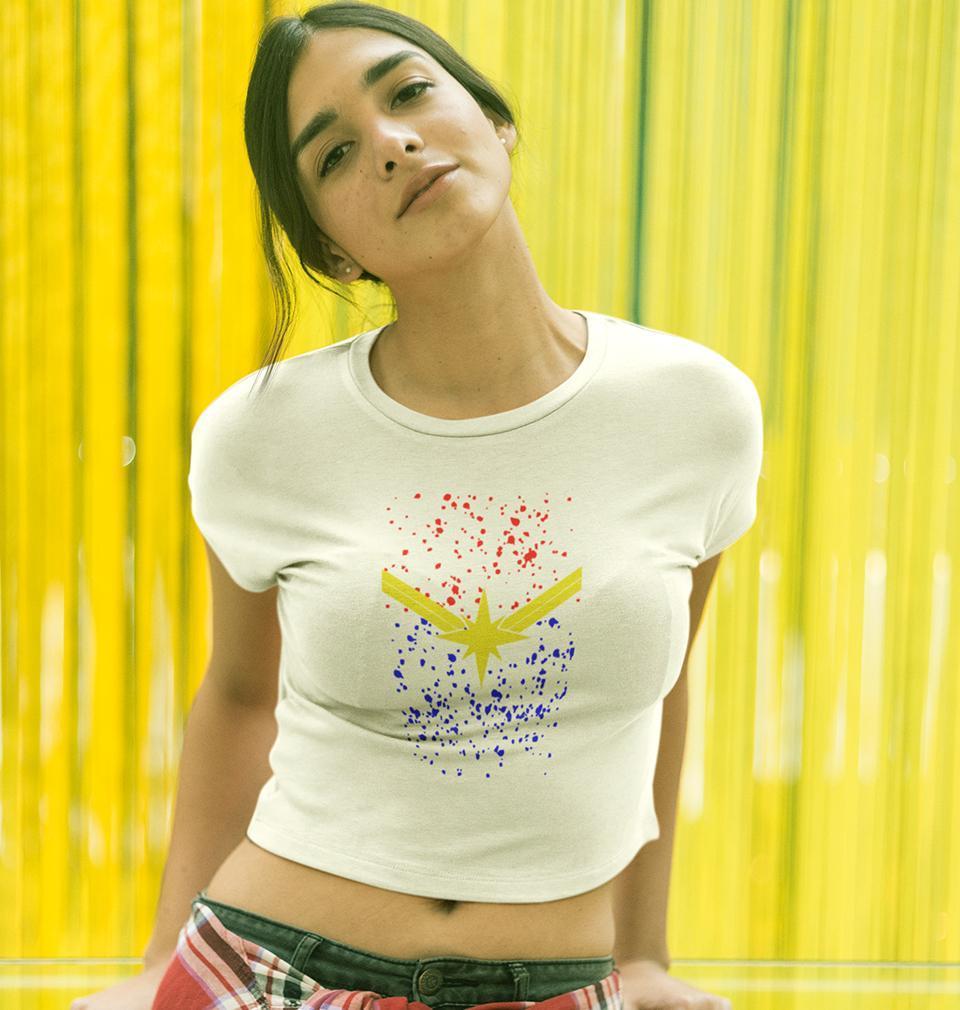 Captain Marvel Womens Crop Top-FunkyTradition Half Sleeves T-Shirt FunkyTradition