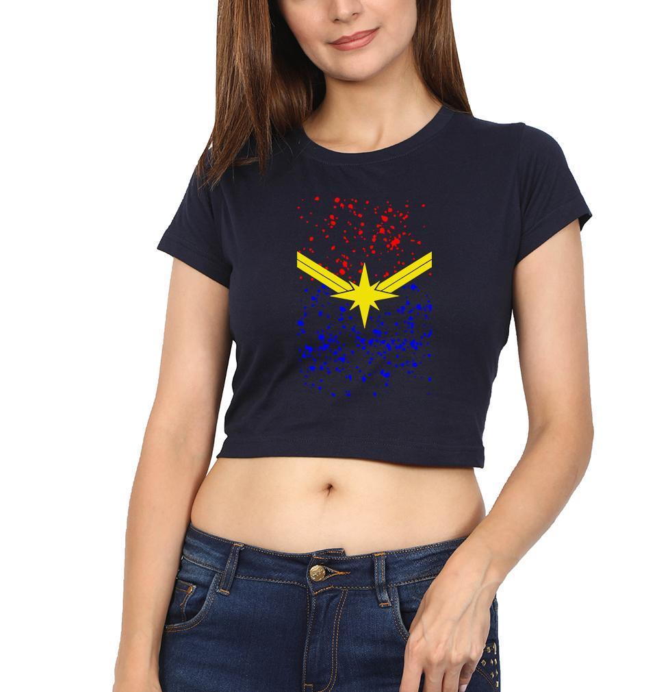 Captain Marvel Womens Crop Top-FunkyTradition Half Sleeves T-Shirt FunkyTradition