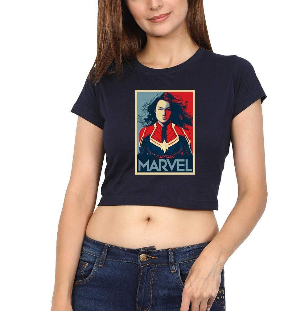 Captain Marvel Womens Crop Top-FunkyTradition Half Sleeves T-Shirt FunkyTradition