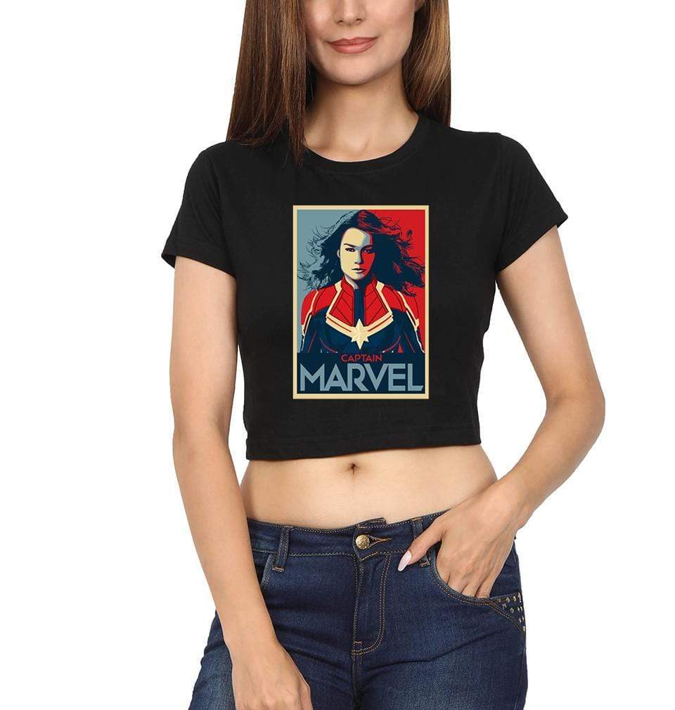 Captain Marvel Womens Crop Top-FunkyTradition Half Sleeves T-Shirt FunkyTradition