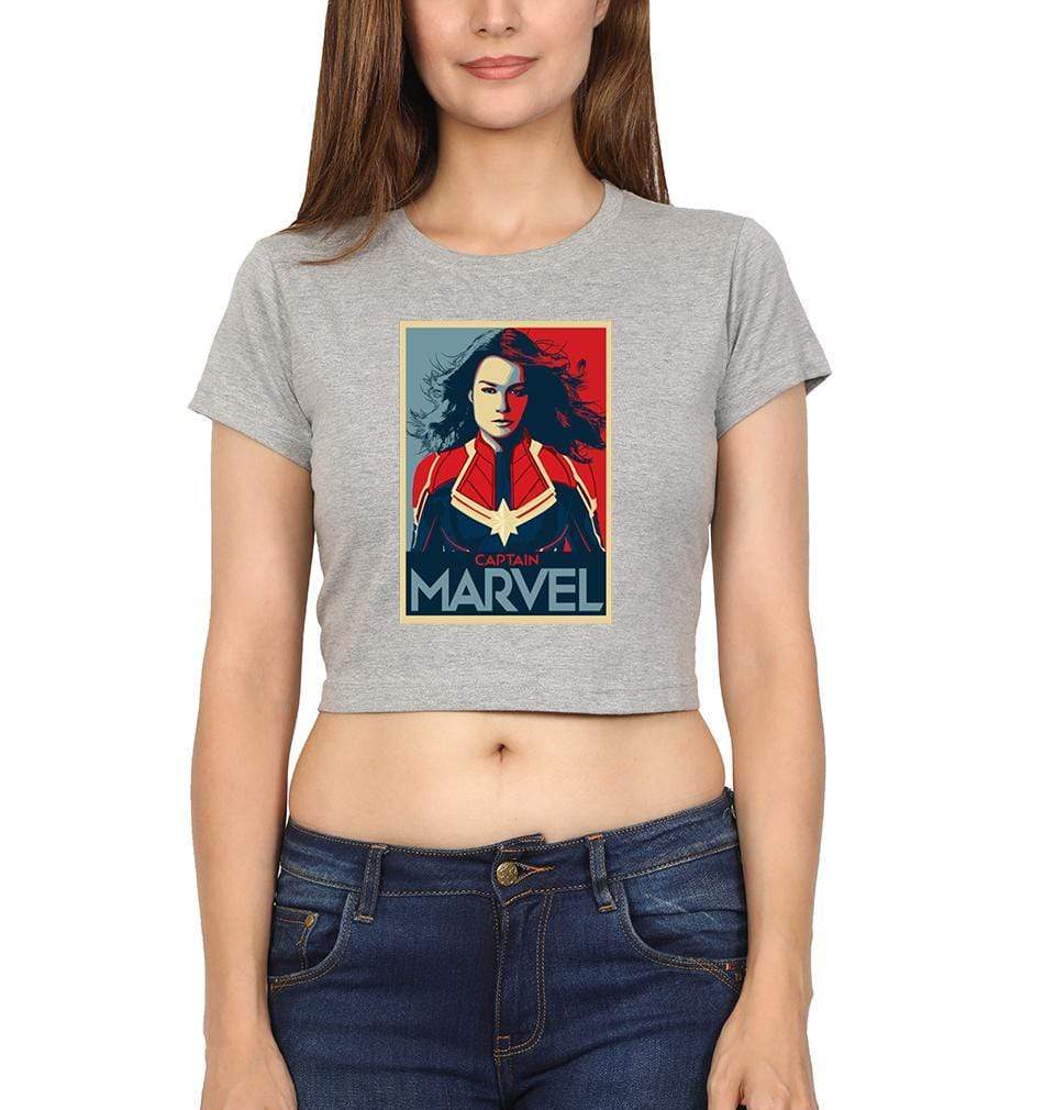 Captain Marvel Womens Crop Top-FunkyTradition Half Sleeves T-Shirt FunkyTradition