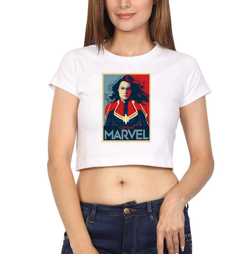 Captain Marvel Womens Crop Top-FunkyTradition Half Sleeves T-Shirt FunkyTradition