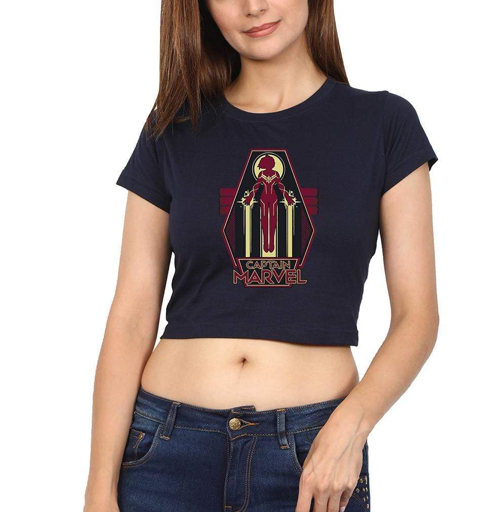 Captain Marvel Womens Crop Top-FunkyTradition Half Sleeves T-Shirt FunkyTradition