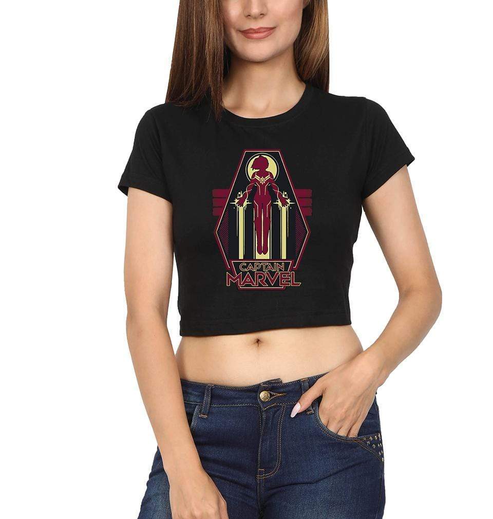 Captain Marvel Womens Crop Top-FunkyTradition Half Sleeves T-Shirt FunkyTradition