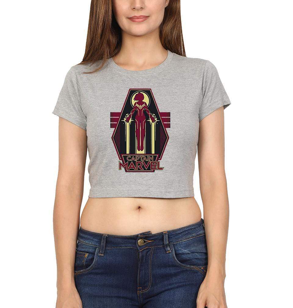 Captain Marvel Womens Crop Top-FunkyTradition Half Sleeves T-Shirt FunkyTradition