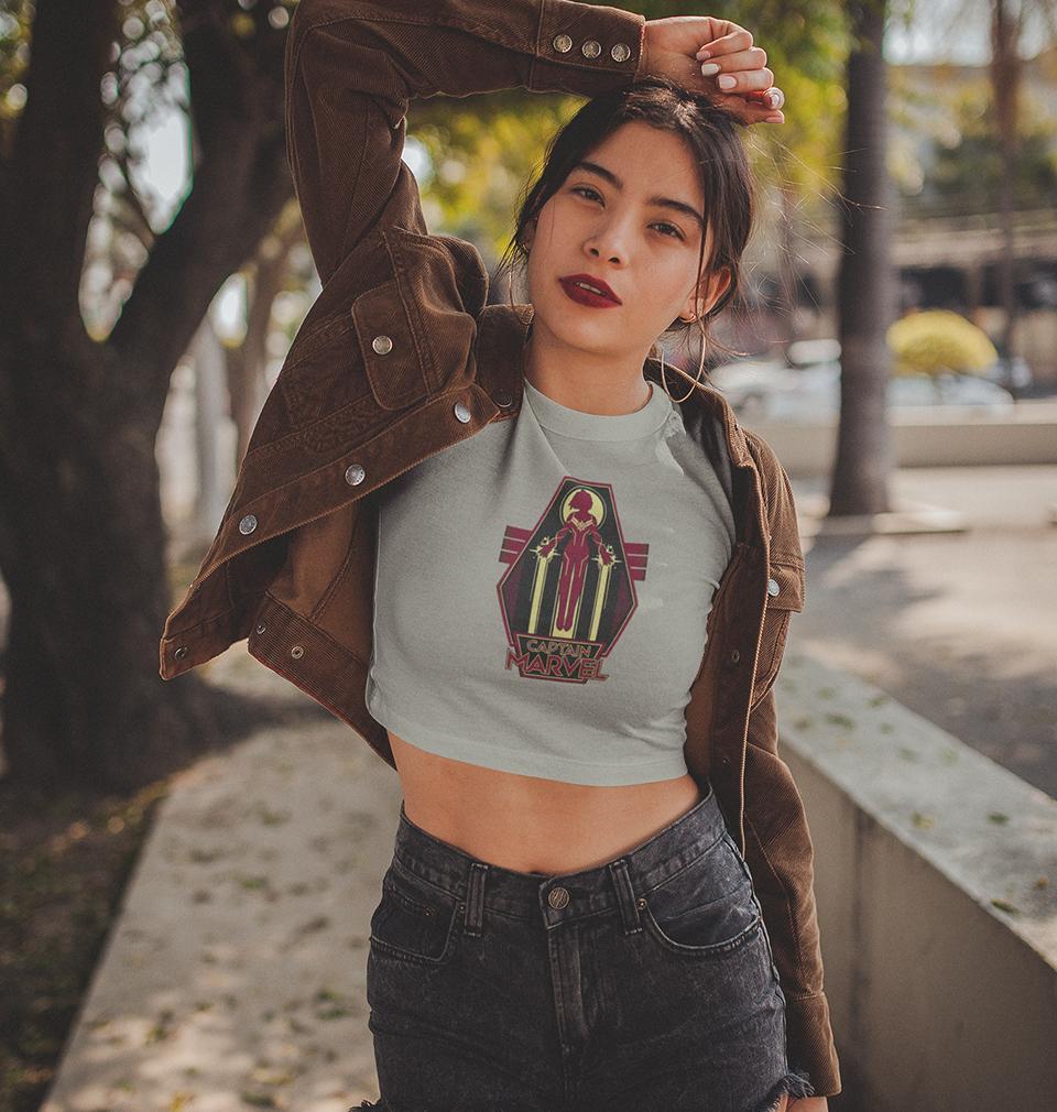 Captain Marvel Womens Crop Top-FunkyTradition Half Sleeves T-Shirt FunkyTradition