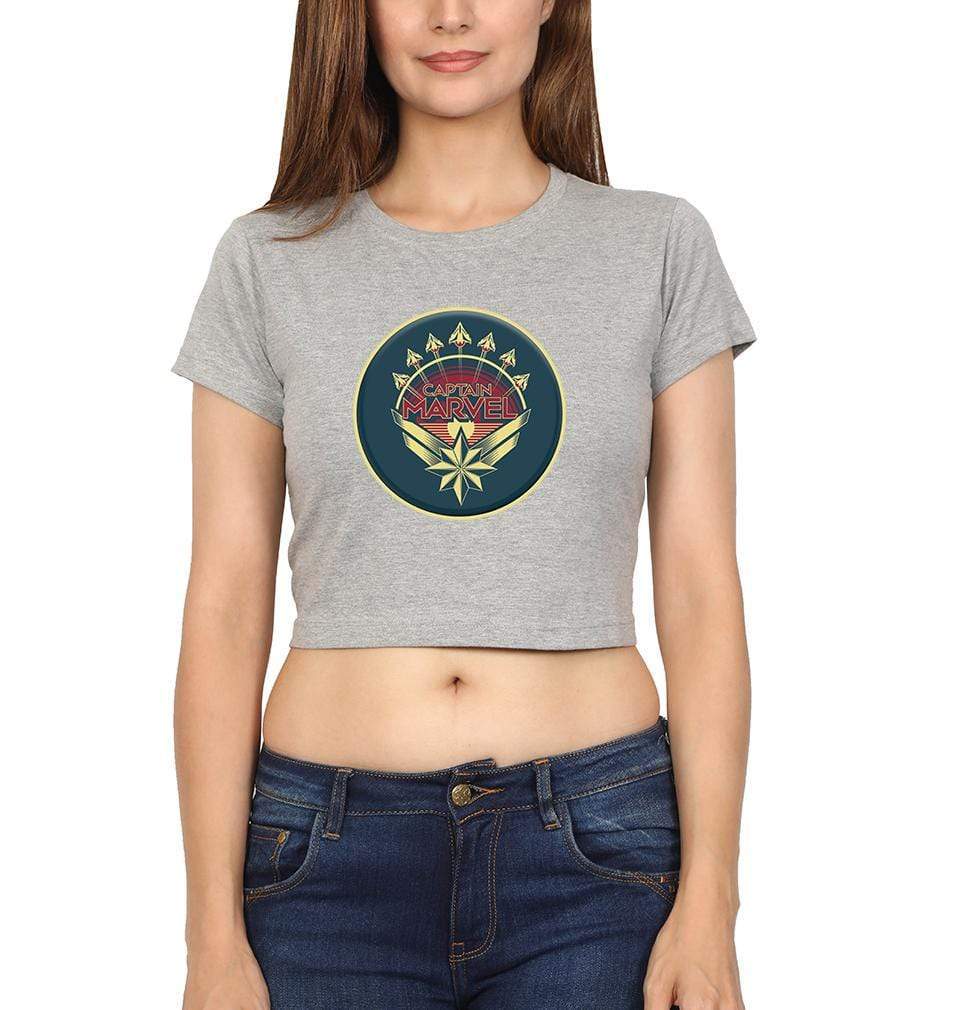 Captain Marvel Womens Crop Top-FunkyTradition Half Sleeves T-Shirt FunkyTradition