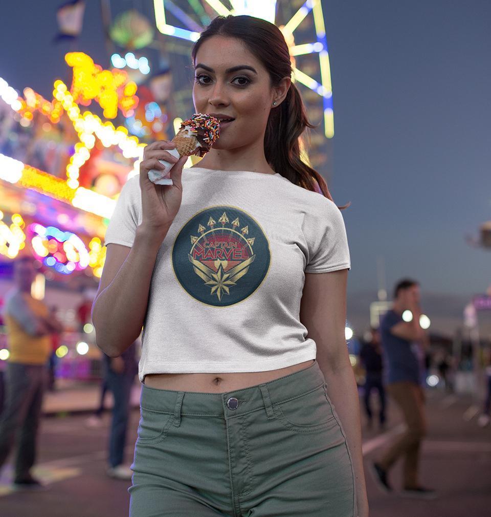 Captain Marvel Womens Crop Top-FunkyTradition Half Sleeves T-Shirt FunkyTradition