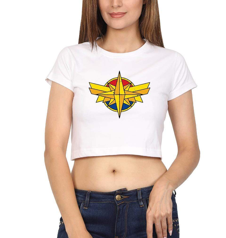 Captain Marvel Womens Crop Top-FunkyTradition Half Sleeves T-Shirt FunkyTradition