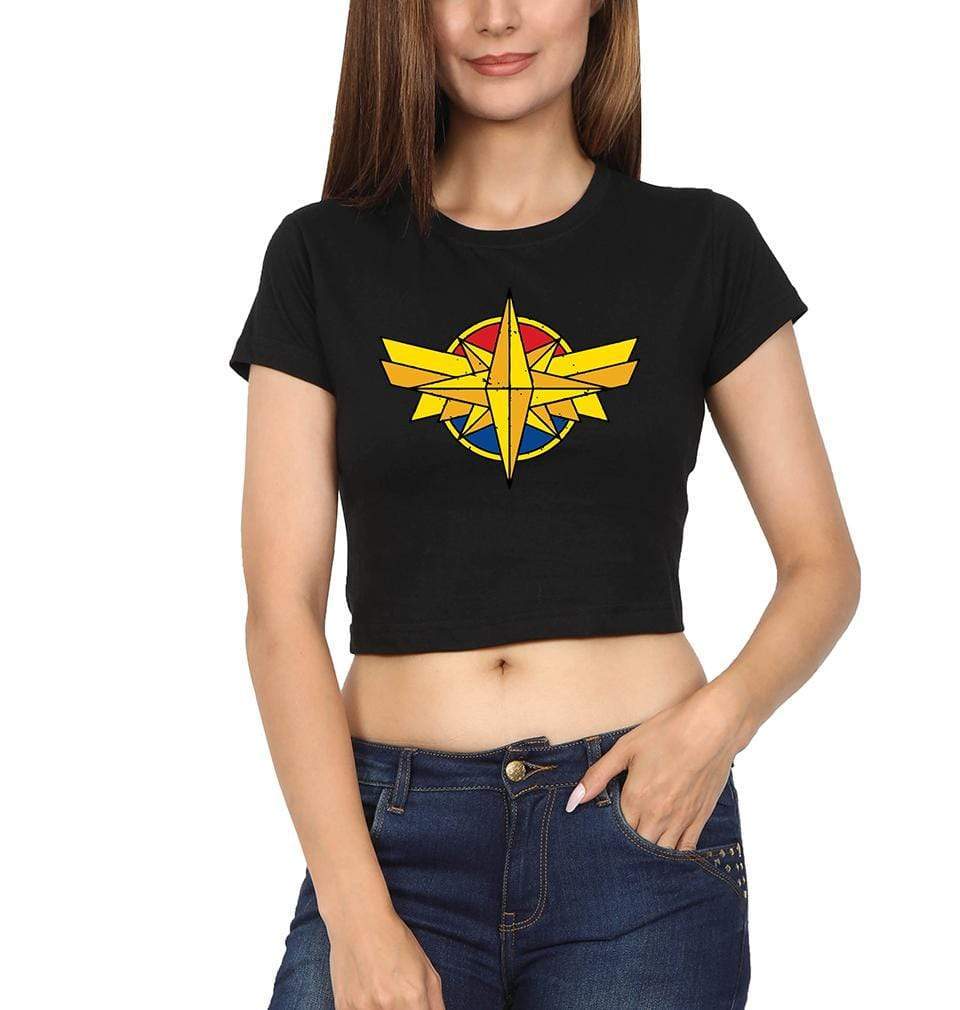 Captain Marvel Womens Crop Top-FunkyTradition Half Sleeves T-Shirt FunkyTradition