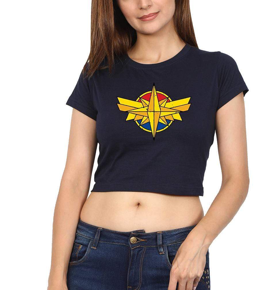 Captain Marvel Womens Crop Top-FunkyTradition Half Sleeves T-Shirt FunkyTradition